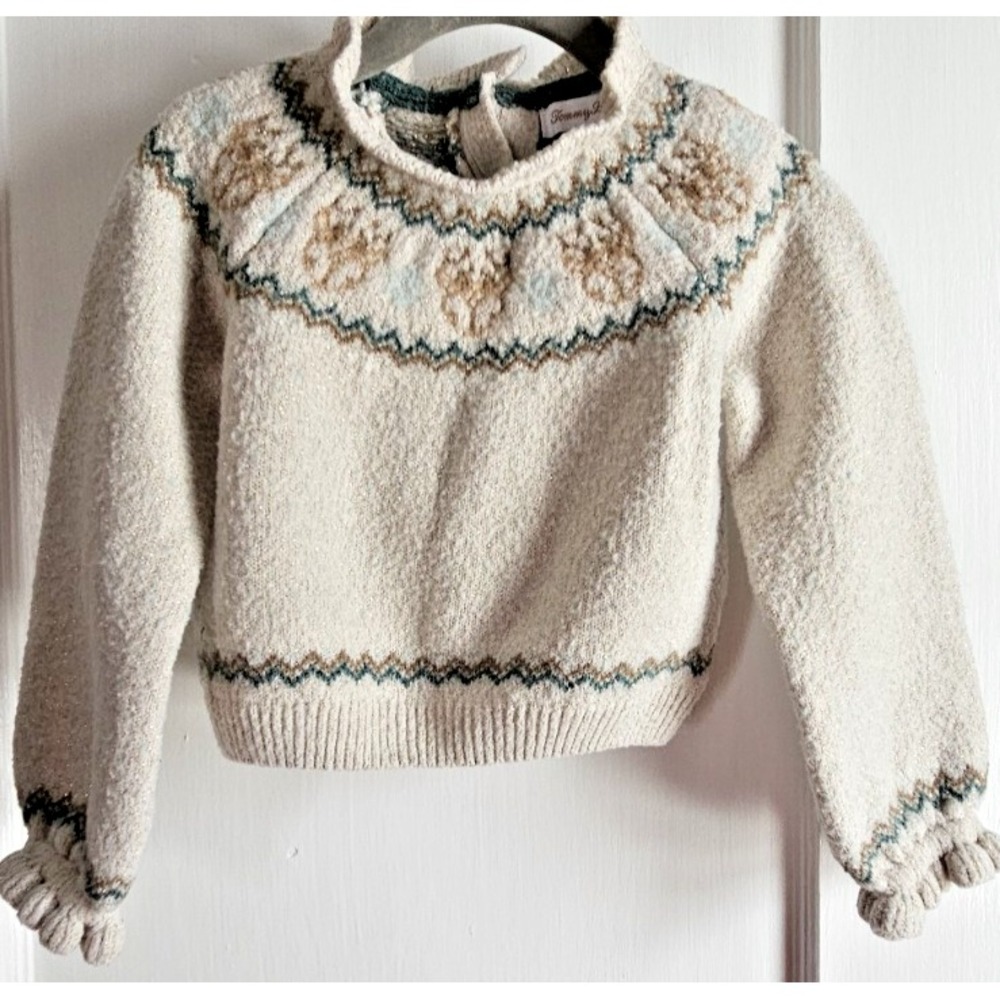 tommy Bahama metallic embroidered‎ ruffle neck sleeve sweater toddler 2T
